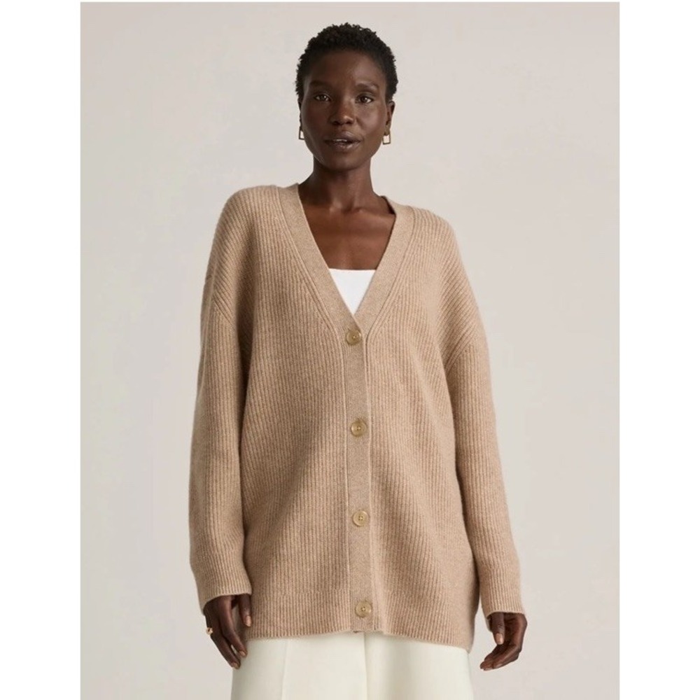 Quince Mongolian Cashmere Oversized Boyfriend Cardigan Sweater Oatmeal XL NWT